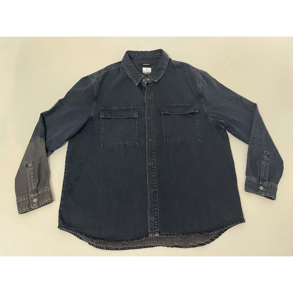 Ksubi Snakebite Long Sleeve Shirt Shadow Redye Denim‎ Cotton Blue Sz 2XL